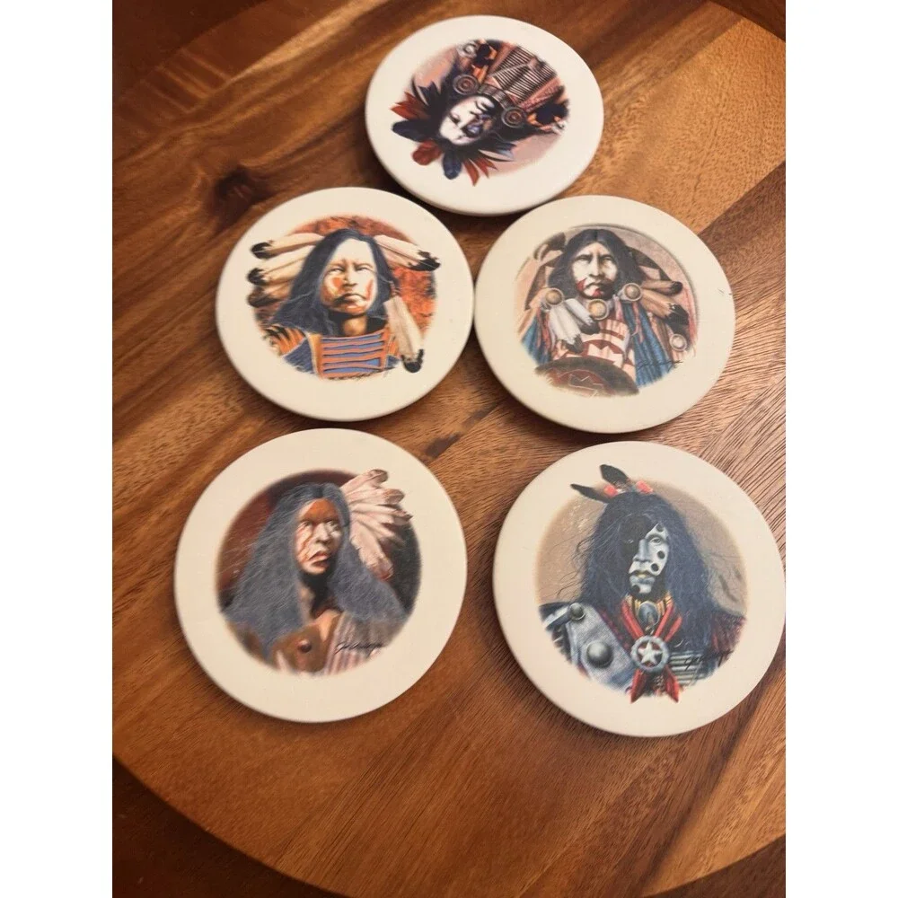 UNBRANDED  NATIVE AMERICANS Stopper Coaster Set Of  FIVE